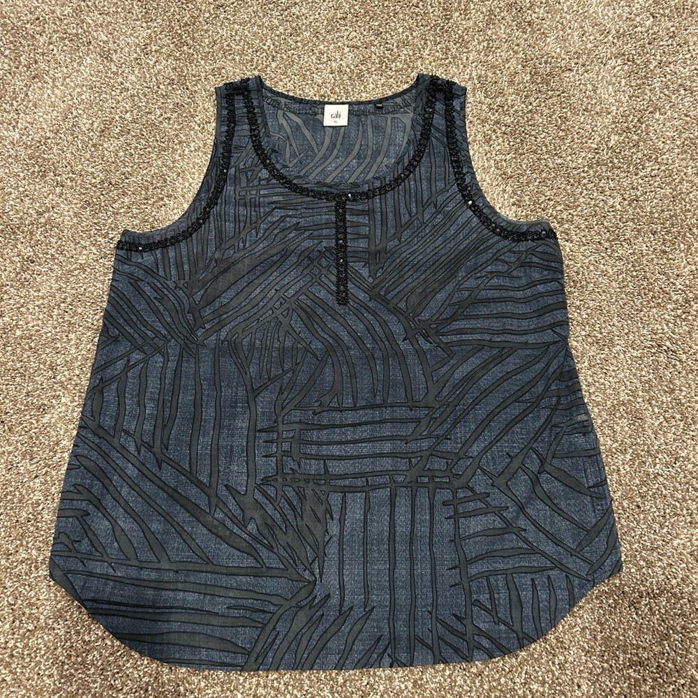 CAbi Navy and Black Patterned Tank Top